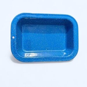Vintage Blue Speckled Metal Enamel Baking Dish
